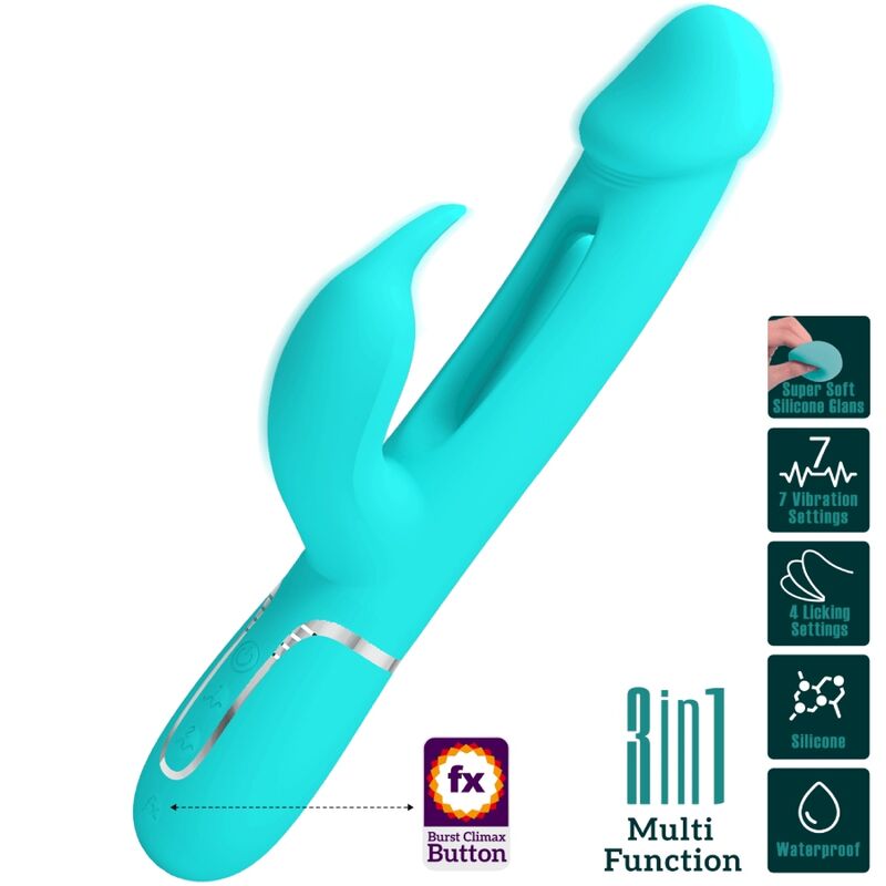 PRETTY LOVE - KAMPAS KONIJNENVIBRATOR 3-IN-1 MULTIFUNCTIONEEL MET TONG AQUAGROEN