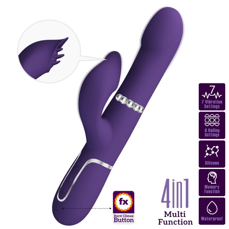 PRETTY LOVE - ZALIN konijnenvibrator met parels 4-in-1 paars