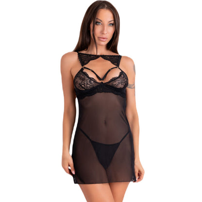 LIVCO CORSETTI FASHION - KROLINA LC 90734 CHEMISE + STRING ZWART L/XL