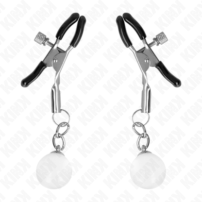 KINK - TEPELKLEMMEN MET GLAZEN KRAAL ZILVER 6 CM