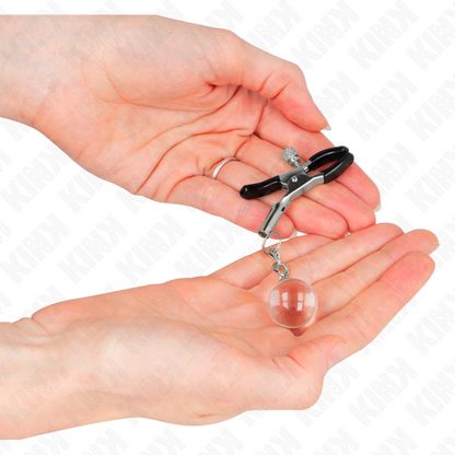 KINK - TEPELKLEMMEN MET GLAZEN KRAAL ZILVER 6 CM