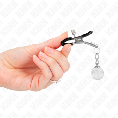 KINK - TEPELKLEMMEN MET GLAZEN KRAAL ZILVER 6 CM