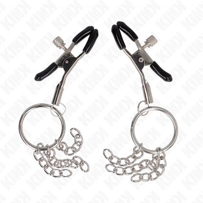 KINK - O-RING-TEPELKLEM MET KLEINE KETTING ZILVER 6 CM