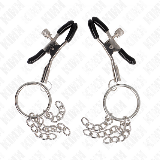 KINK - O-RING-TEPELKLEM MET KLEINE KETTING ZILVER 6 CM