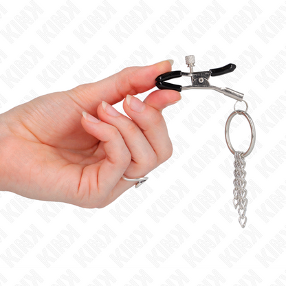 KINK - O-RING-TEPELKLEM MET KLEINE KETTING ZILVER 6 CM