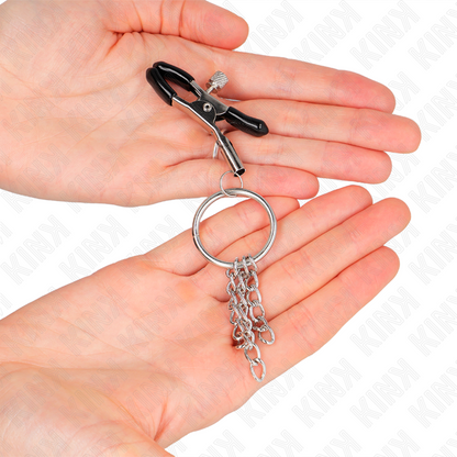 KINK - O-RING-TEPELKLEM MET KLEINE KETTING ZILVER 6 CM