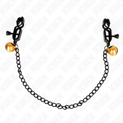 KINK - TEPELKLEMMEN MET PLATTE KETTING EN BEL ZILVER 30 CM