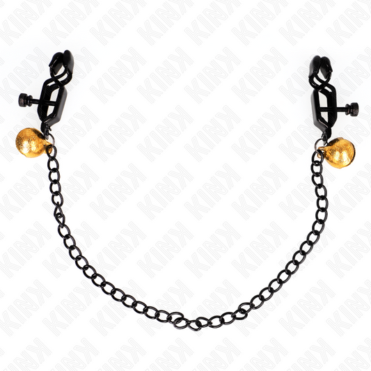 KINK - TEPELKLEMMEN MET PLATTE KETTING EN BEL ZILVER 30 CM