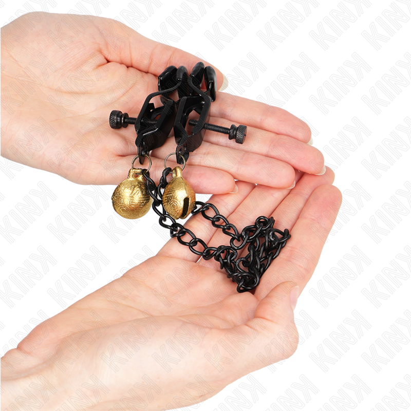 KINK - TEPELKLEMMEN MET PLATTE KETTING EN BEL ZILVER 30 CM