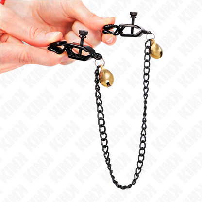 KINK - TEPELKLEMMEN MET PLATTE KETTING EN BEL ZILVER 30 CM