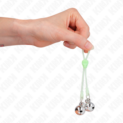 KINK - LICHTGEVENDE TEPELKLEMMEN MET SCHEDel MET RINGBELLETJES VERSTELBAAR GROEN / ZILVER
