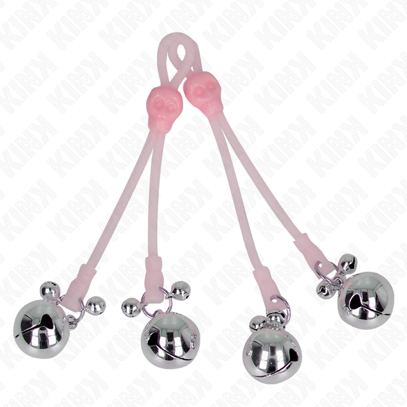 KINK - lichtgevende tepelklemmen met doodshoofd en rinkelbelletjes verstelbaar roze / zilver