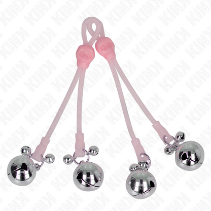 KINK - lichtgevende tepelklemmen met doodshoofd en rinkelbelletjes verstelbaar roze / zilver