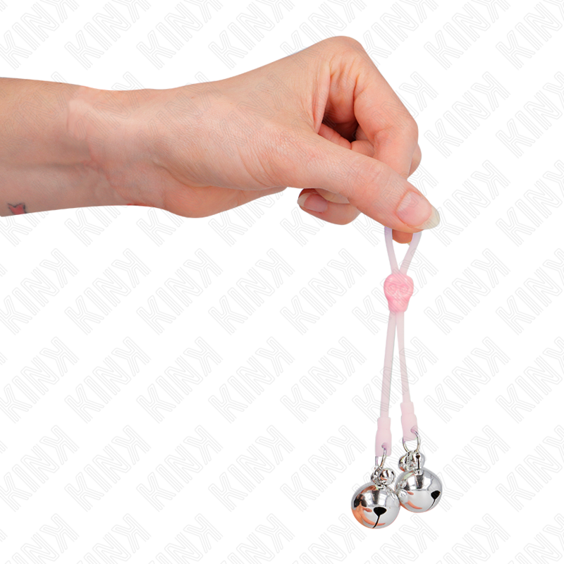 KINK - lichtgevende tepelklemmen met doodshoofd en rinkelbelletjes verstelbaar roze / zilver