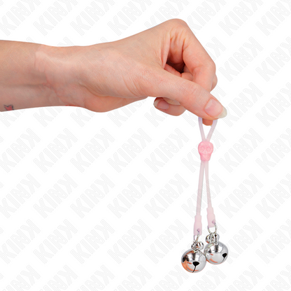 KINK - lichtgevende tepelklemmen met doodshoofd en rinkelbelletjes verstelbaar roze / zilver