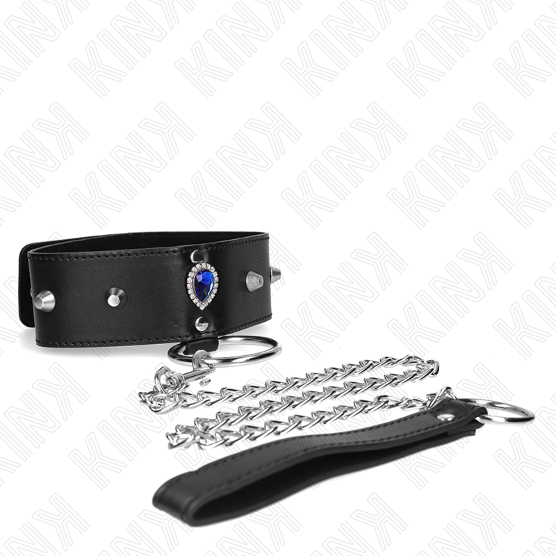 KINK - HALSBAND 65 CM MET BAND EN BLAUWE DIAMANTEN VERSTELBAAR 36-43 CM X 5 CM