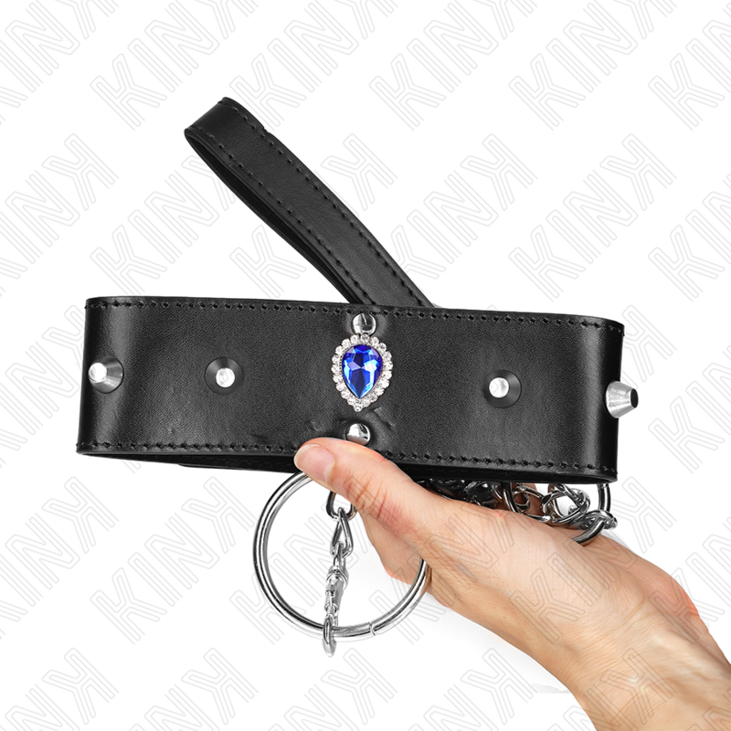 KINK - HALSBAND 65 CM MET BAND EN BLAUWE DIAMANTEN VERSTELBAAR 36-43 CM X 5 CM
