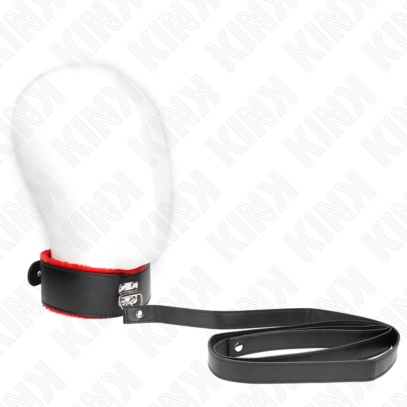 KINK - Halsband met riem 116 cm met rode leren band verstelbaar 40-48 cm x 6 cm