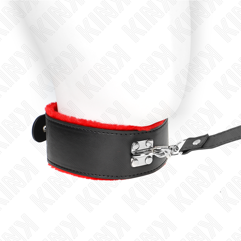 KINK - Halsband met riem 116 cm met rode leren band verstelbaar 40-48 cm x 6 cm
