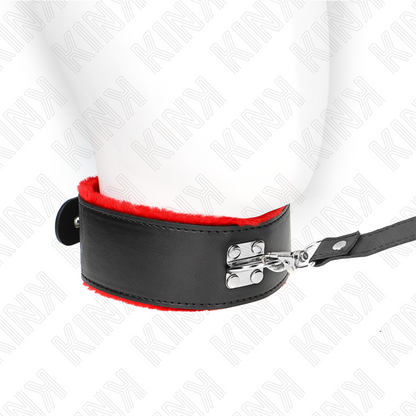 KINK - Halsband met riem 116 cm met rode leren band verstelbaar 40-48 cm x 6 cm