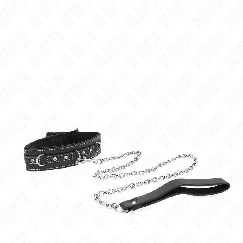 KINK - Halsband van pvc-leer met riem 105 CM, strassklinknagel, 41.5 X 4 CM