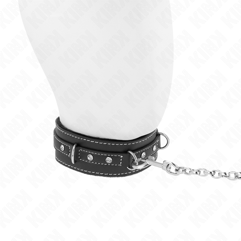 KINK - Halsband van pvc-leer met riem 105 CM, strassklinknagel, 41.5 X 4 CM
