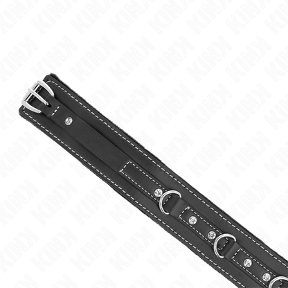 KINK - Halsband van pvc-leer met riem 105 CM, strassklinknagel, 41.5 X 4 CM