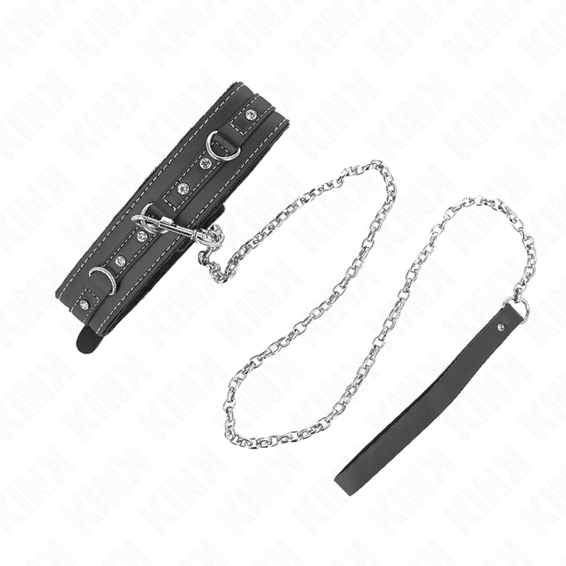 KINK - Halsband van pvc-leer met riem 105 CM, strassklinknagel, 41.5 X 4 CM