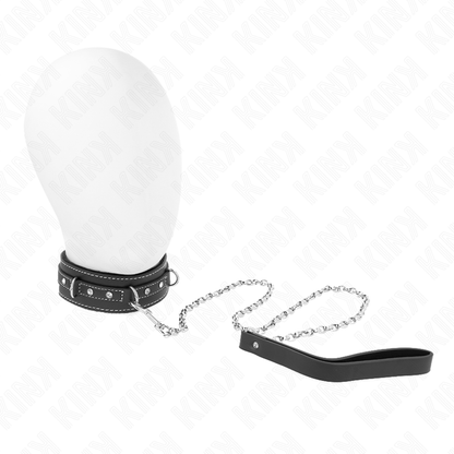 KINK - Halsband van pvc-leer met riem 105 CM, strassklinknagel, 41.5 X 4 CM