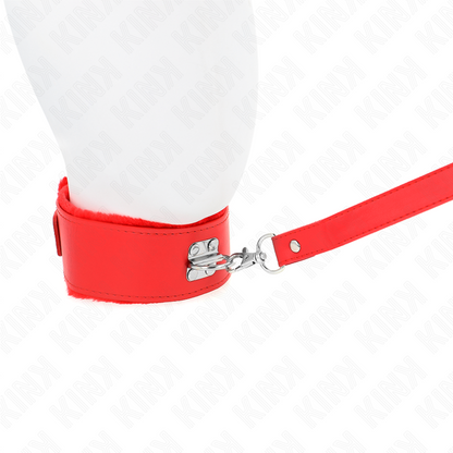 KINK - Halsband met riem 116 cm met zilveren studs model 4 rood verstelbaar 40-48 cm x 6 cm