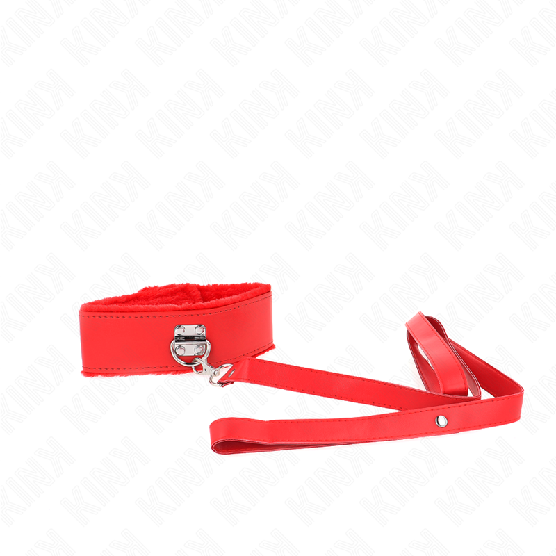 KINK - Halsband met riem 116 cm met zilveren studs model 4 rood verstelbaar 40-48 cm x 6 cm