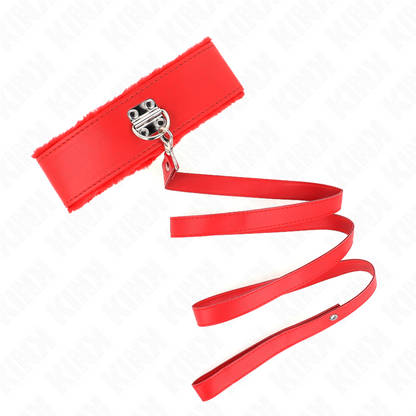 KINK - Halsband met riem 116 cm met zilveren studs model 4 rood verstelbaar 40-48 cm x 6 cm