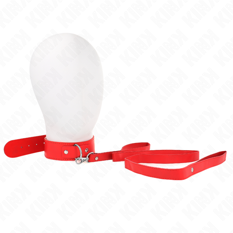 KINK - Halsband met riem 116 CM, rode band, verstelbaar 32-50 CM X 8 CM