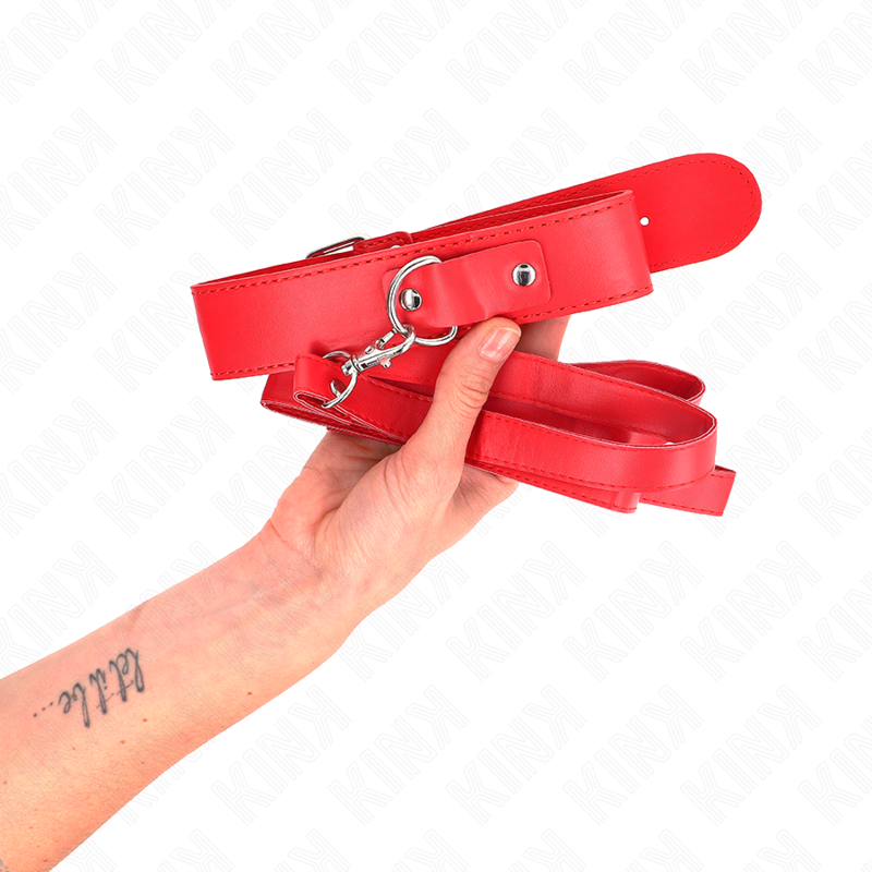 KINK - Halsband met riem 116 CM, rode band, verstelbaar 32-50 CM X 8 CM