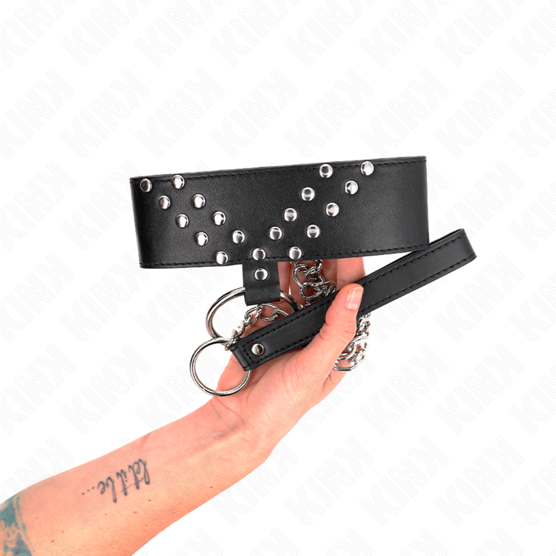 KINK - HALSBAND MET RIEM 65 CM MET V-KLINKNAGEL VERSTELBAAR 36-43 CM X 5 CM