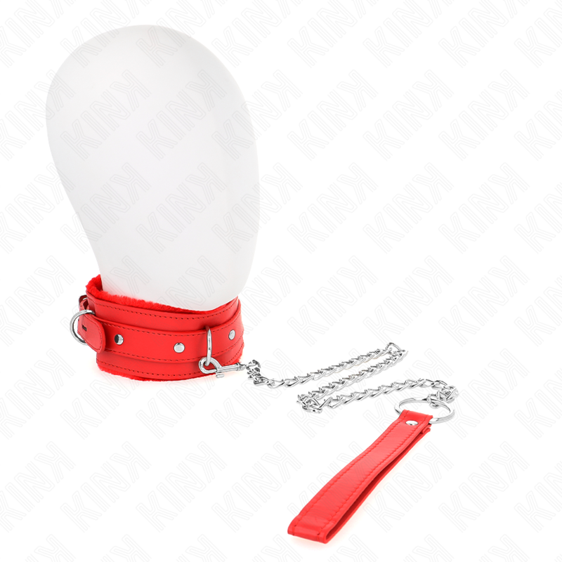 KINK - Halsband met riem 65 cm met beperkingen rood 36-42 cm x 5,5 cm