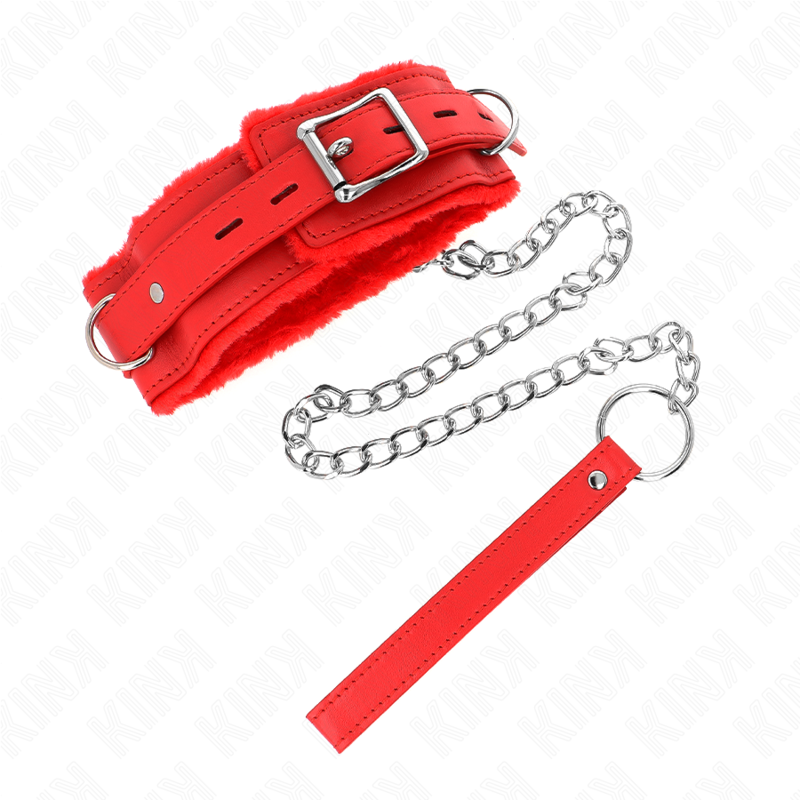 KINK - Halsband met riem 65 cm met beperkingen rood 36-42 cm x 5,5 cm