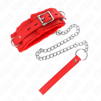KINK - Halsband met riem 65 cm met beperkingen rood 36-42 cm x 5,5 cm