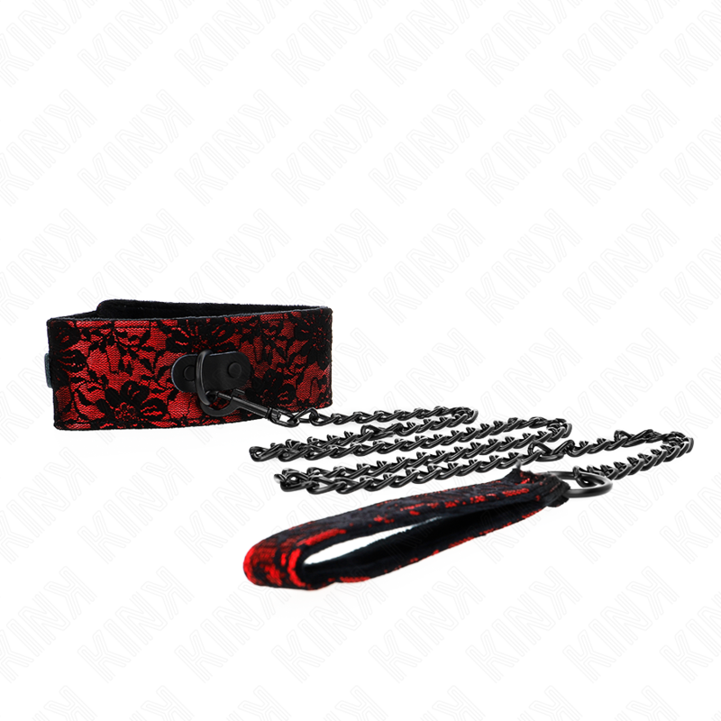 KINK - KANTEN HALSKETTING MET RIEM EN ECHTE LEREN RIEM, 105 CM / 44 X 5.5 CM