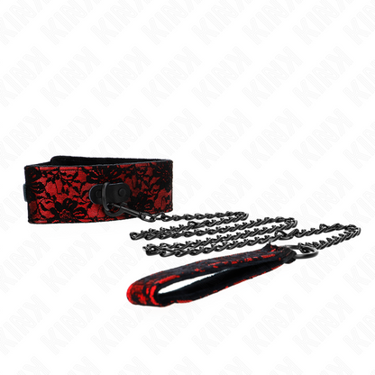KINK - KANTEN HALSKETTING MET RIEM EN ECHTE LEREN RIEM, 105 CM / 44 X 5.5 CM