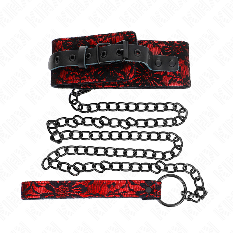 KINK - KANTEN HALSKETTING MET RIEM EN ECHTE LEREN RIEM, 105 CM / 44 X 5.5 CM