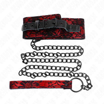KINK - KANTEN HALSKETTING MET RIEM EN ECHTE LEREN RIEM, 105 CM / 44 X 5.5 CM