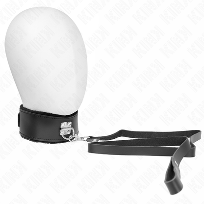 KINK - Halsband met riem 116 cm met zwarte leren band verstelbaar 40-48 cm x 6 cm