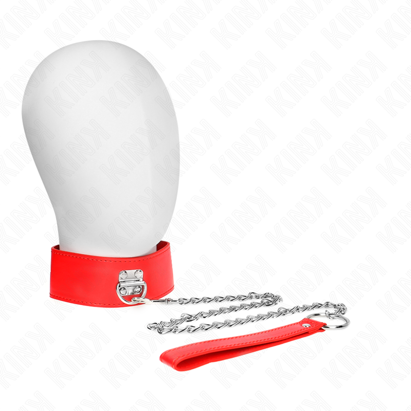 KINK - Halsband met riem 65 CM, met brede rode band, verstelbaar 33.5-41 CM X 5 CM