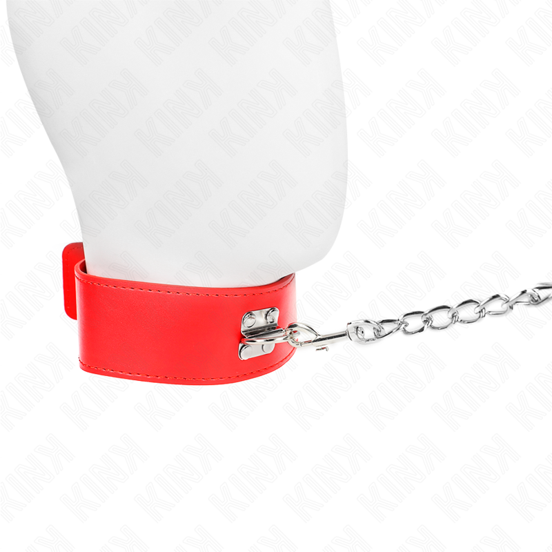KINK - Halsband met riem 65 CM, met brede rode band, verstelbaar 33.5-41 CM X 5 CM