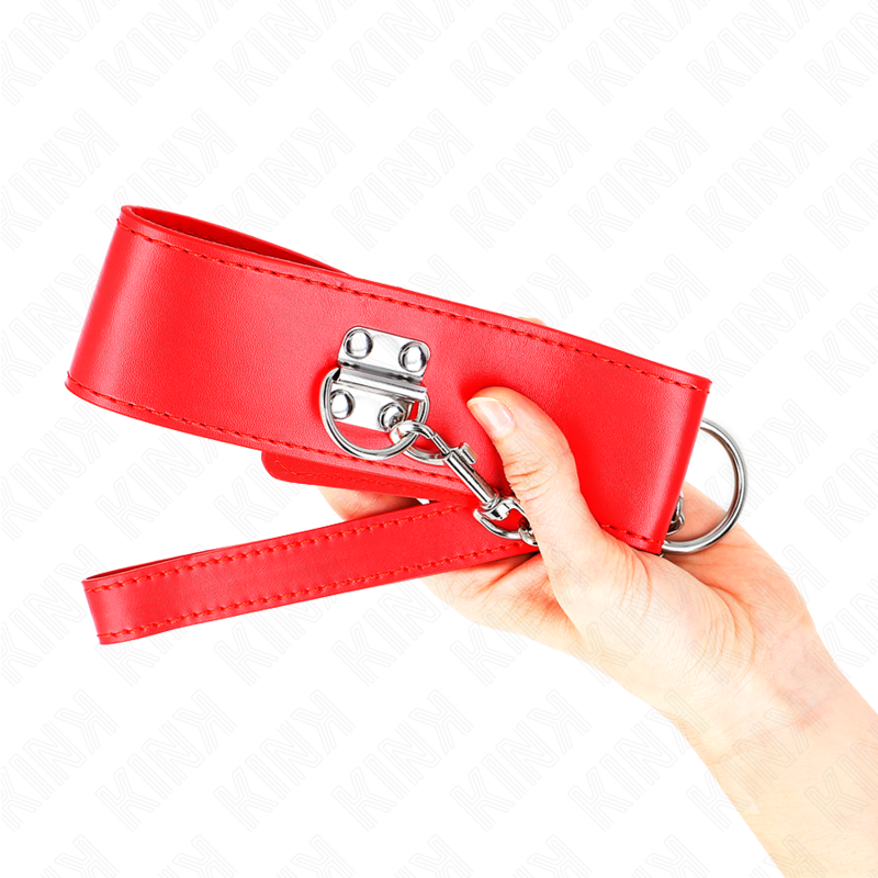 KINK - Halsband met riem 65 CM, met brede rode band, verstelbaar 33.5-41 CM X 5 CM