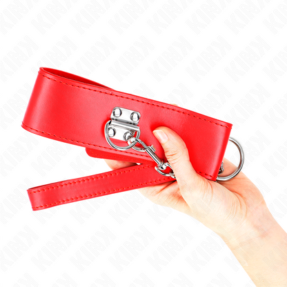 KINK - Halsband met riem 65 CM, met brede rode band, verstelbaar 33.5-41 CM X 5 CM