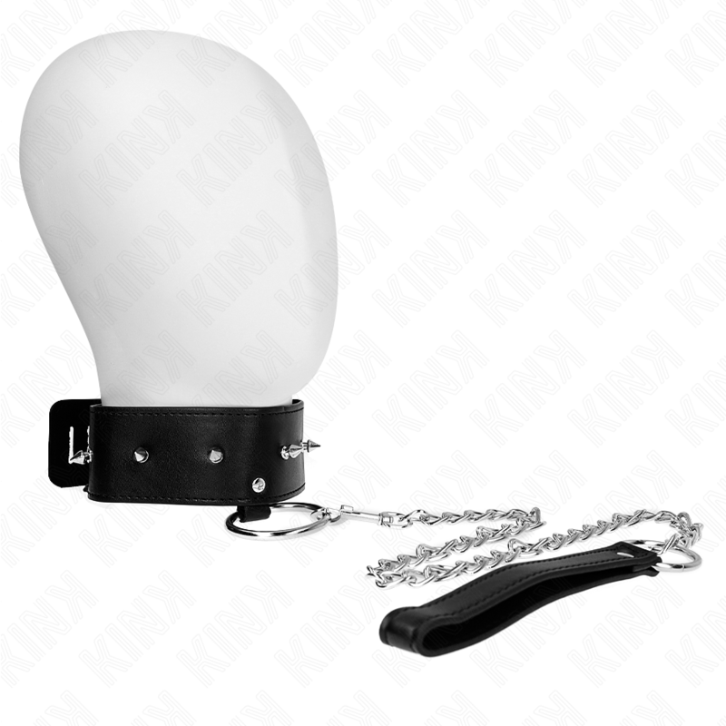 KINK - HALSBAND 65 CM MET LEIDSEL EN ZILVEREN STUDS MODEL 2 VERSTELBAAR 36-43 CM X 5 CM