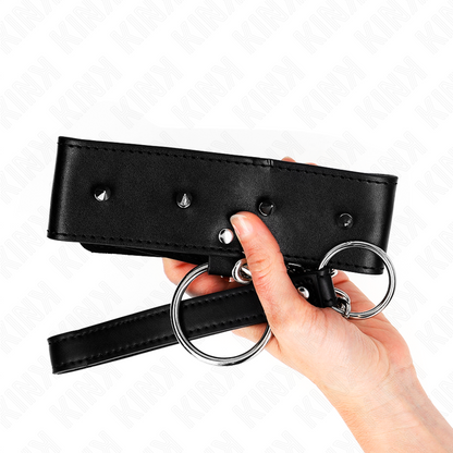 KINK - HALSBAND 65 CM MET LEIDSEL EN ZILVEREN STUDS MODEL 2 VERSTELBAAR 36-43 CM X 5 CM