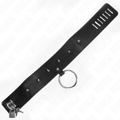 KINK - HALSBAND 65 CM MET LEIDSEL EN ZILVEREN STUDS MODEL 2 VERSTELBAAR 36-43 CM X 5 CM